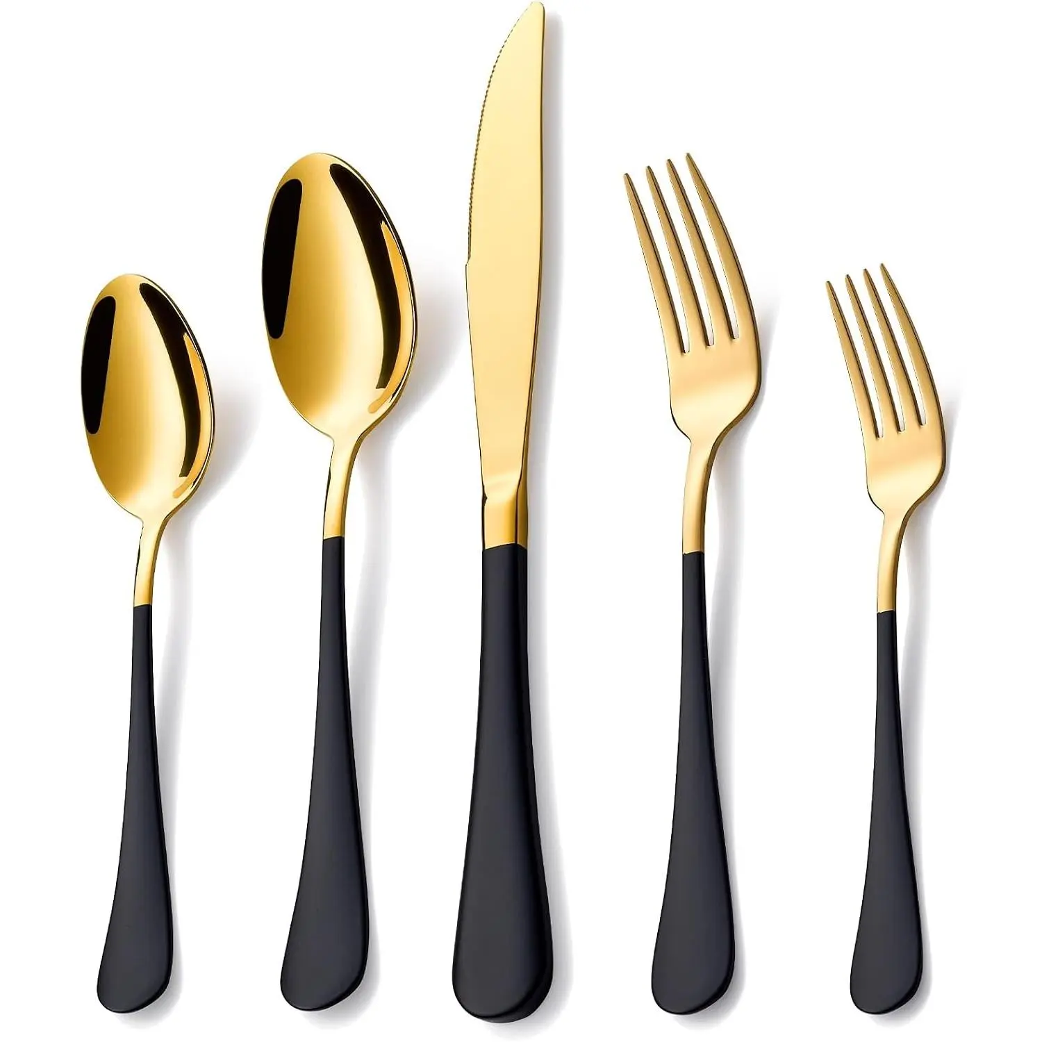 20 Piece Gold and Black 18/0 Flatware Utensil Set for 4, Include Dinner Knife,Dinner Forks,Dinner Spoons,Salad Forks,Teaspoons,Silverware Set for 4, Dishwasher Safe