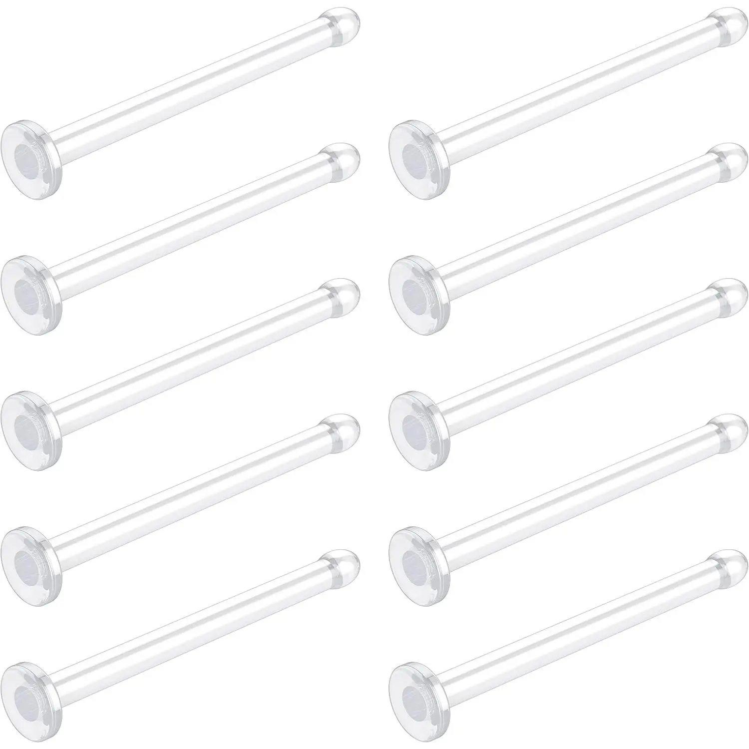 Clear Nose Rings Studs for Women, Men 10 count - Plastic Retainer Flat Clear Nose Studs for Work, , , School - Bioflex Nostril