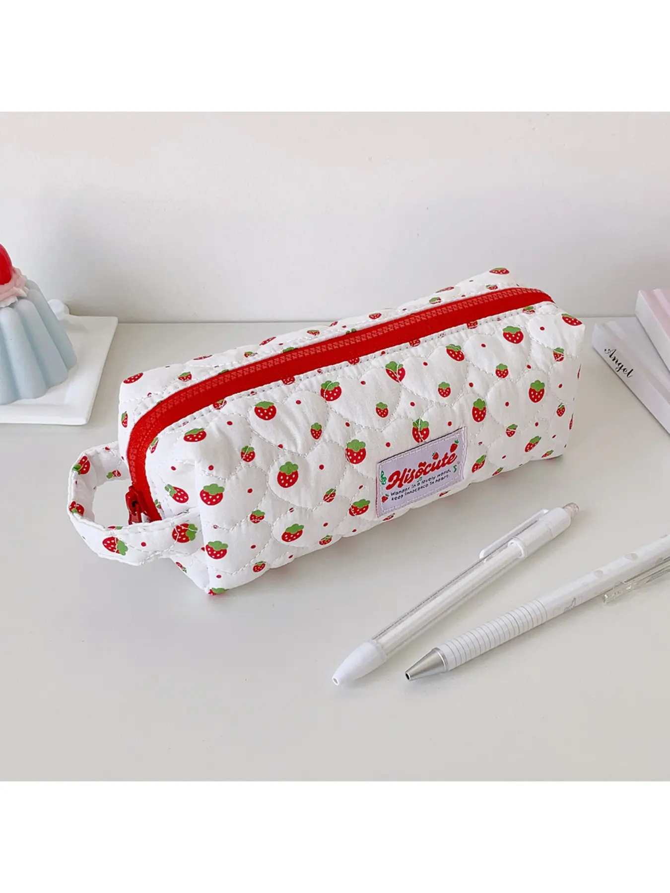 Strawberry Pen Bag High Aesthetic Learning Supplies Organizer, Student Portable Large Capacity Pencil Case, Cute Makeup Bag Study Tool
