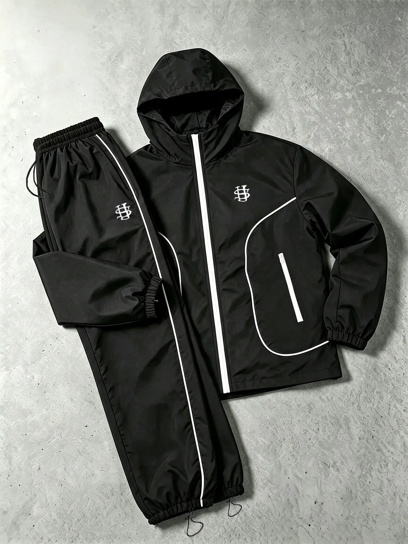 Men's Hooded Jacket and Sweatpants Set, Zipper Hoodie, Breathable Casual Wear, Striped Contrast Stitching, Fall & Winter