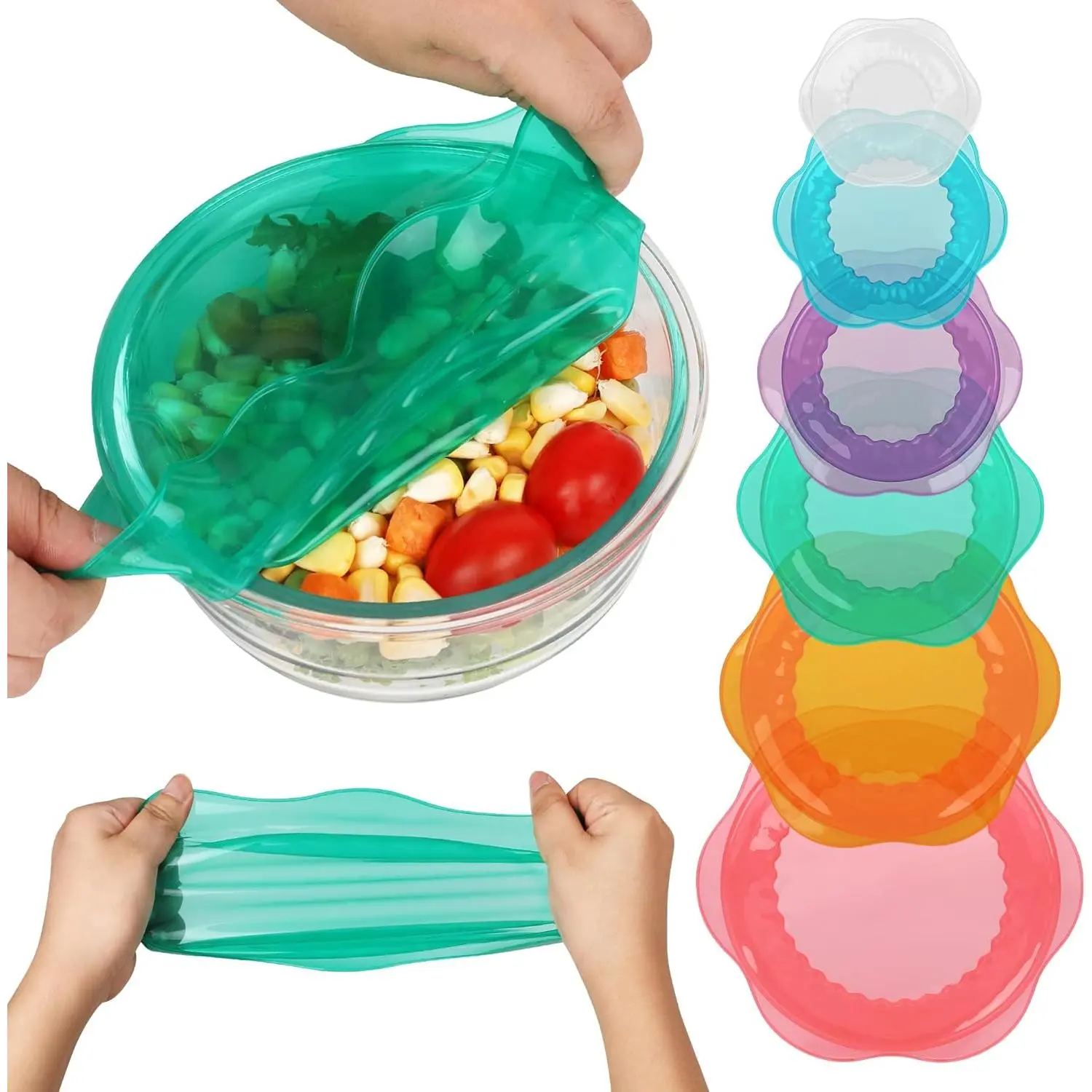 Stretch  for  Storage in Fridge,  Elastic Bowl Covers for Cup, Cans, Jars, Round & Rectangle Container,  Grade  Microwave  Cover, Heat-Resistant, 6 count