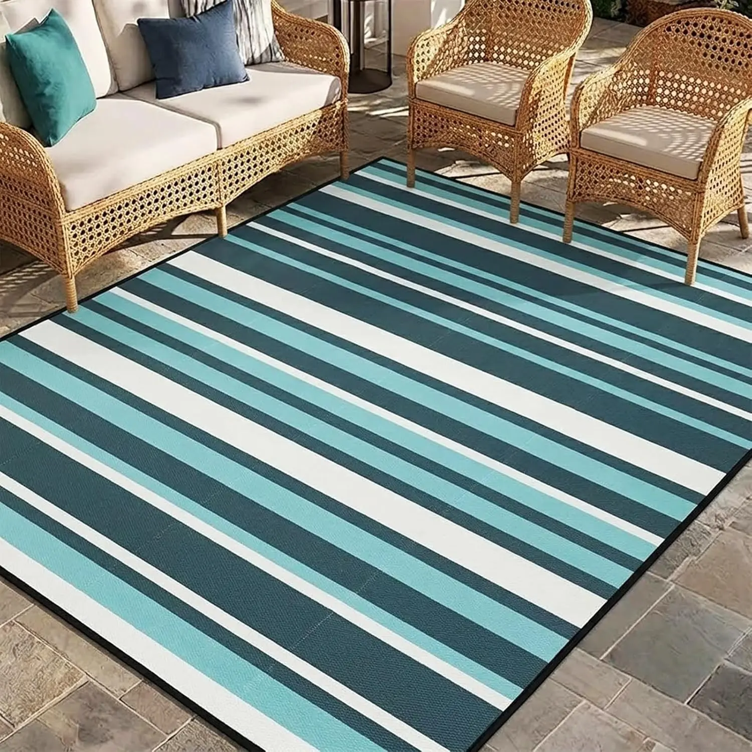Rug Camping - 4x6 FT Straw Rug for Clearance, Waterproof RV Outside Area Rugs for Deck, Backyard Furniture Set, Dark Grey