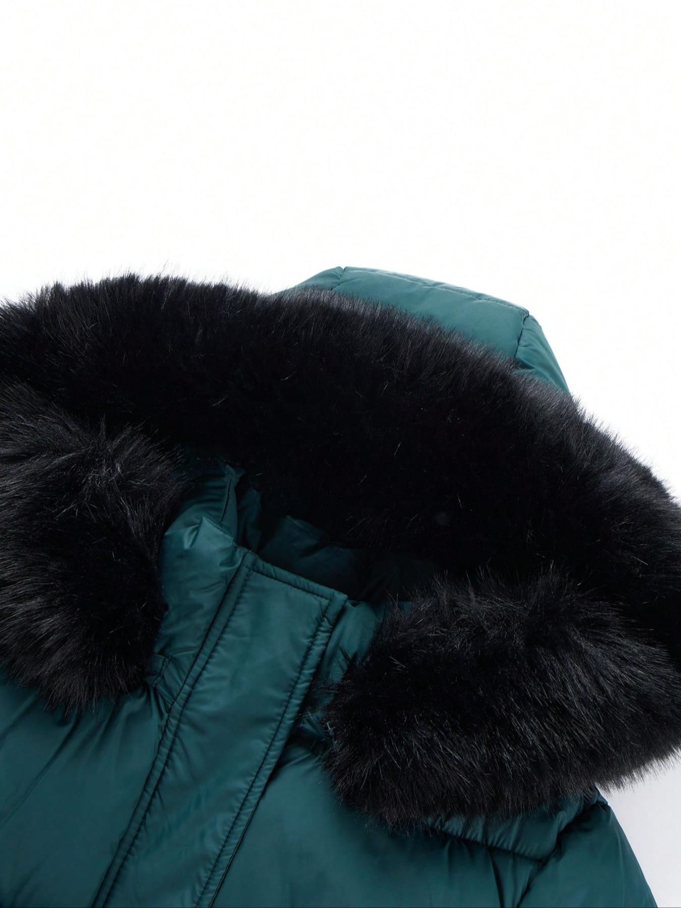 Women's Winter Cotton Jacket, Hooded Long Sleeve Warm Coat, Fitted Plain Style, Fall & Winter Fashion, Includes Belt