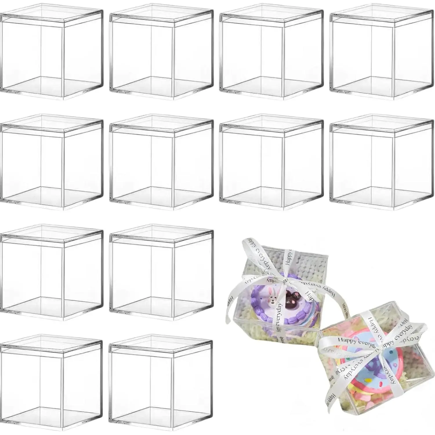 12 count Clear  Box with Lid, 4x4x4 Inch Small  Box Mini Clear Container Square Plastic  Display Boxes for   Candy  Crafts