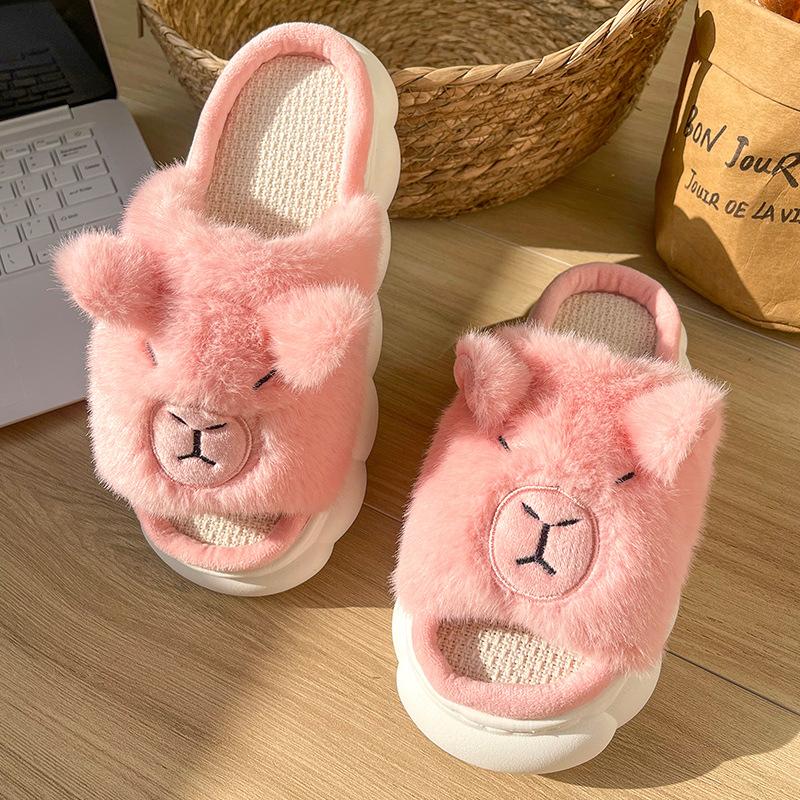 Women's Cute Kapibala Linen Slippers for Four Seasons Home Furnishings Indoor Home Furnishings Slippers Footwear Slide Walking Shoes Flipflop