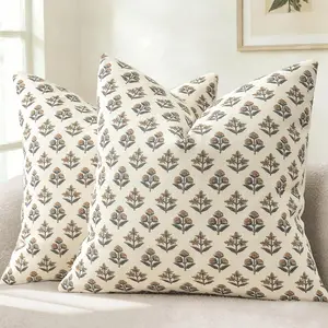 Floral Pillow Covers 18x18 Set of 2, Rustic Country Decorative Cushion Covers  Throw Pillow Covers for Sofa Couch Bed Living Room  Decor, Rust Copper