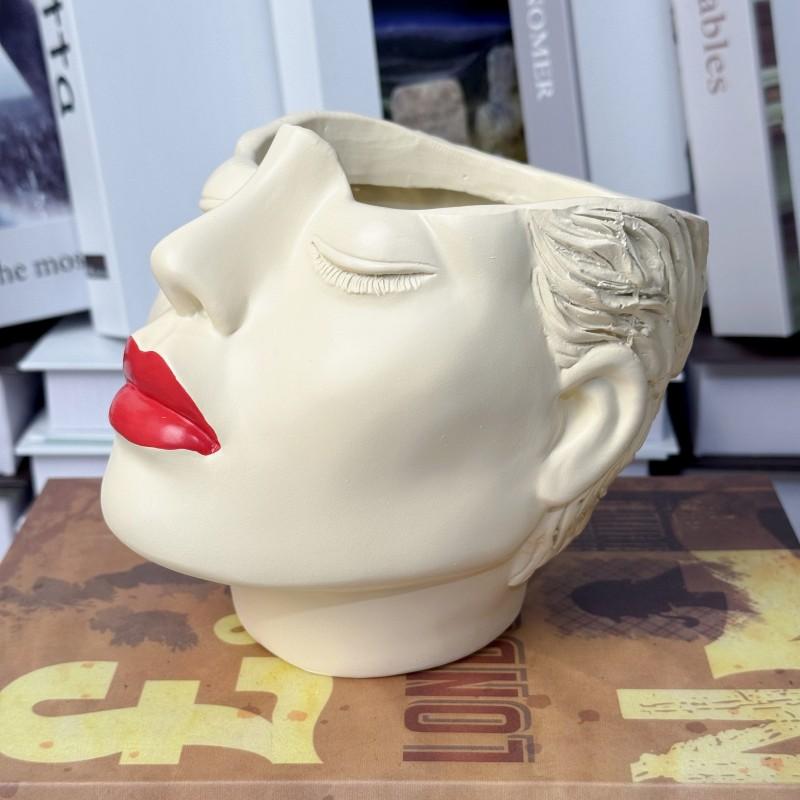 1pc artistic face-shaped flower pot, Planter Pots, makeup brush bucket, a highly designed and practical Decorative garden and courtyard home decoration item, the top choice for soft furnishings, a desktop beauty tool storage