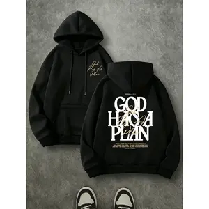 God Has A Plan Double Print Hoodie, 270G Brushed Fleece Christian Front Back Graphic Hooded Sweatshirt, Religious Faith Pullover, Soft Warm Casual Streetwear For Men Women