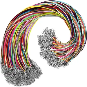 100Pcs Leather Necklace Cord with Clasps, Rope Necklace String, 25Color Necklace Cords for Pendants, 19.7" Premium Necklace Chains for Jewelry Making Supplies, 1.5mm Waxed Necklace Bracelet Cord