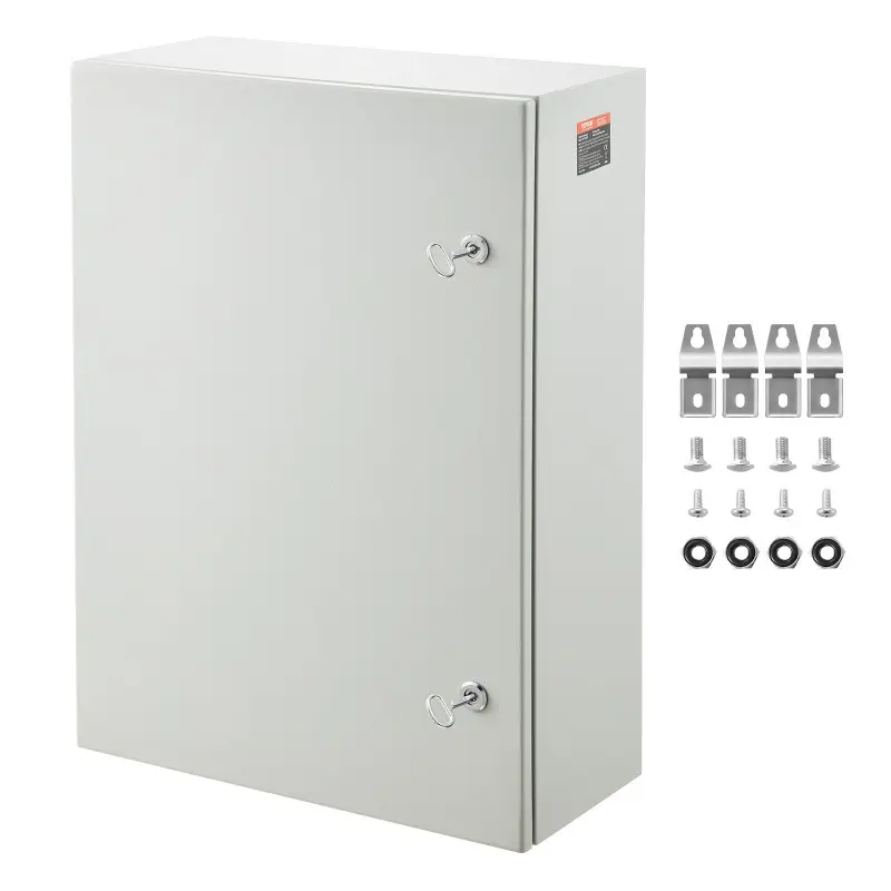 VEVOR Steel Electrical Box, 27.6 x 19.7 x 9.8 in, Cold Rolled Steel Electrical Enclosure Box, Wall-Mounted Outdoor Electronic Equipment Enclosure with Mounting Plate, Hinges, Lock, IP66 Waterproof