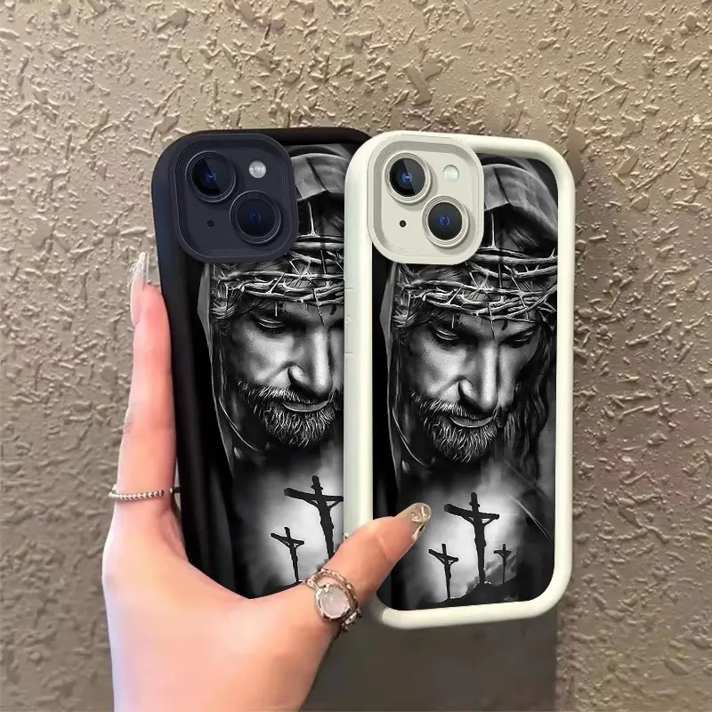 Phone case for iphone 13 13mini 14 14plus 15 15plus Gift Enhanced Peotection Shockproof Crowned Jesus & Three Crosses Phone Case Drop-Resistant Protection Celestial Eye Layered Phone Case ROOJTN1G1