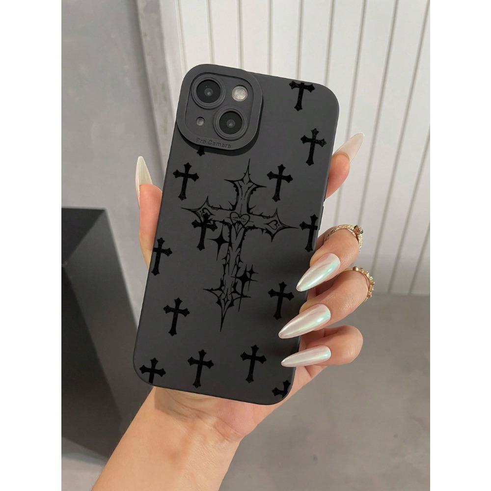 TPU phone case with black cross design, suitable for iPhone 15, 14, 13, 12, 11 Pro Max/Xs/Xr/8 Plus and other models