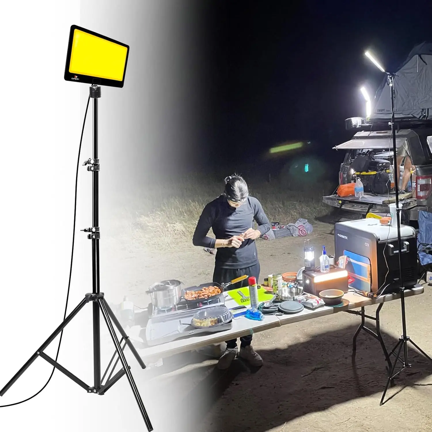 Corded Led Camping Lights 23000 Lumens Telescoping Camping Light Tripod, Night Fishing Lights  Bank Portable Outdoor Light with Stand Led Work Light Camp Light Telescopic 12V Light Campsite