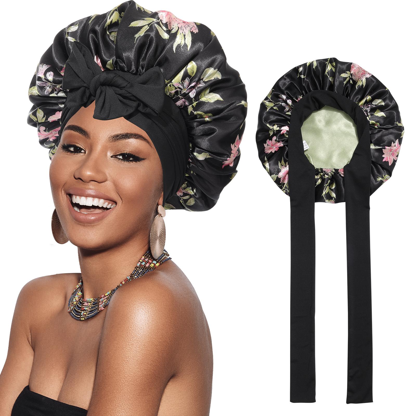 Reversible Double Layer Two-Color Satin Bonnet Silk Like Texture for Sleeping Cap Hair Bonnet with Elastic Tie Band for Curly Hair Night Cap Reversible Double Layer Two-Color Satin Bonnet Silk Like Texture for Sleeping Cap Hair Bonnet with Elastic Tie Band for Curly Hair Night Cap