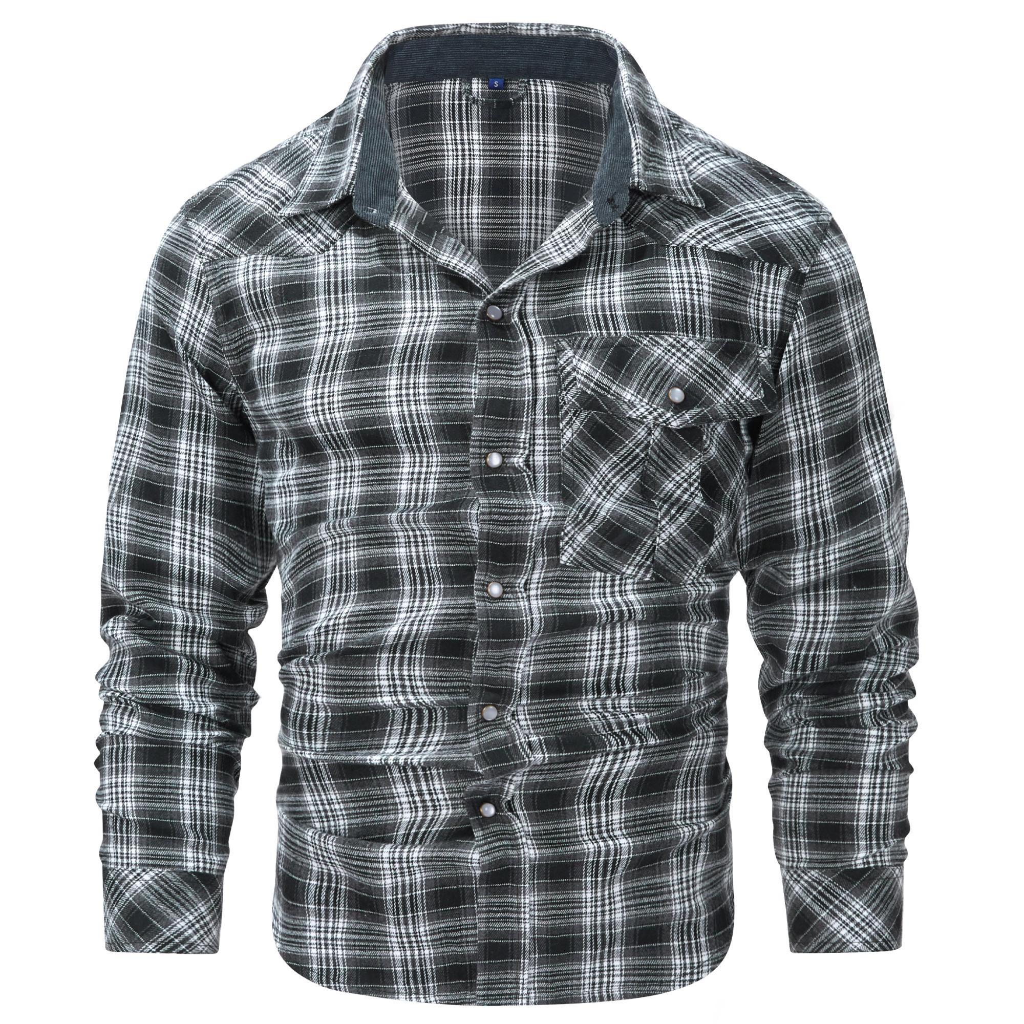 Summit Flannel Shirt Men's Plaid Long Sleeve Button Up with Chest Pocket Collared Casual Versatile Design Cotton Top