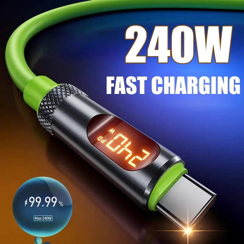 240w Super Fast Charging Cable, Type-C to Type-C Digital Display Charger, Pd3.1 480mbps High-Speed Data Transfer Line