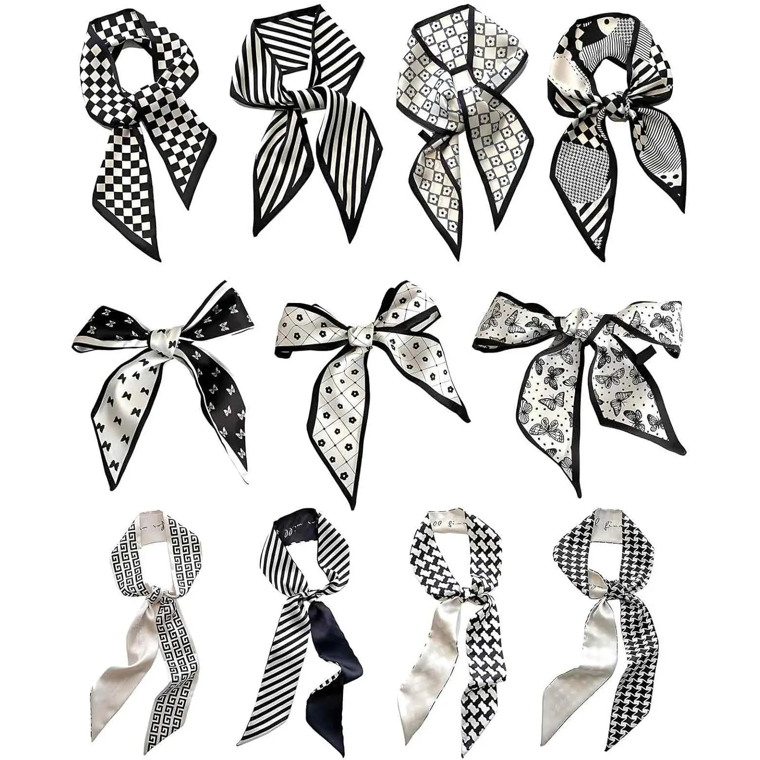 11PCS Scarves for Purses and Handbags, Classic Fashionable Black Bag Scarfs Handles for Be Given as Gifts to Family