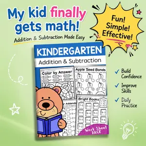 Math Workbook Addition and Subtraction Practice Book for Kids, Kindergarten Homeschool Math Practice Daily Learning Worksheets for Home Learning Early Education Step-by-Step Skill Building
