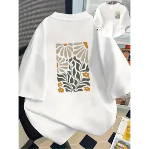 Floral Pattern, Plant-Themed Double-Sided Print Men's Fashion Trendy Tee for Home Wear Daily Casual Sports New Popular Style Top, 1pc Essential Front and Back Panel Shirt