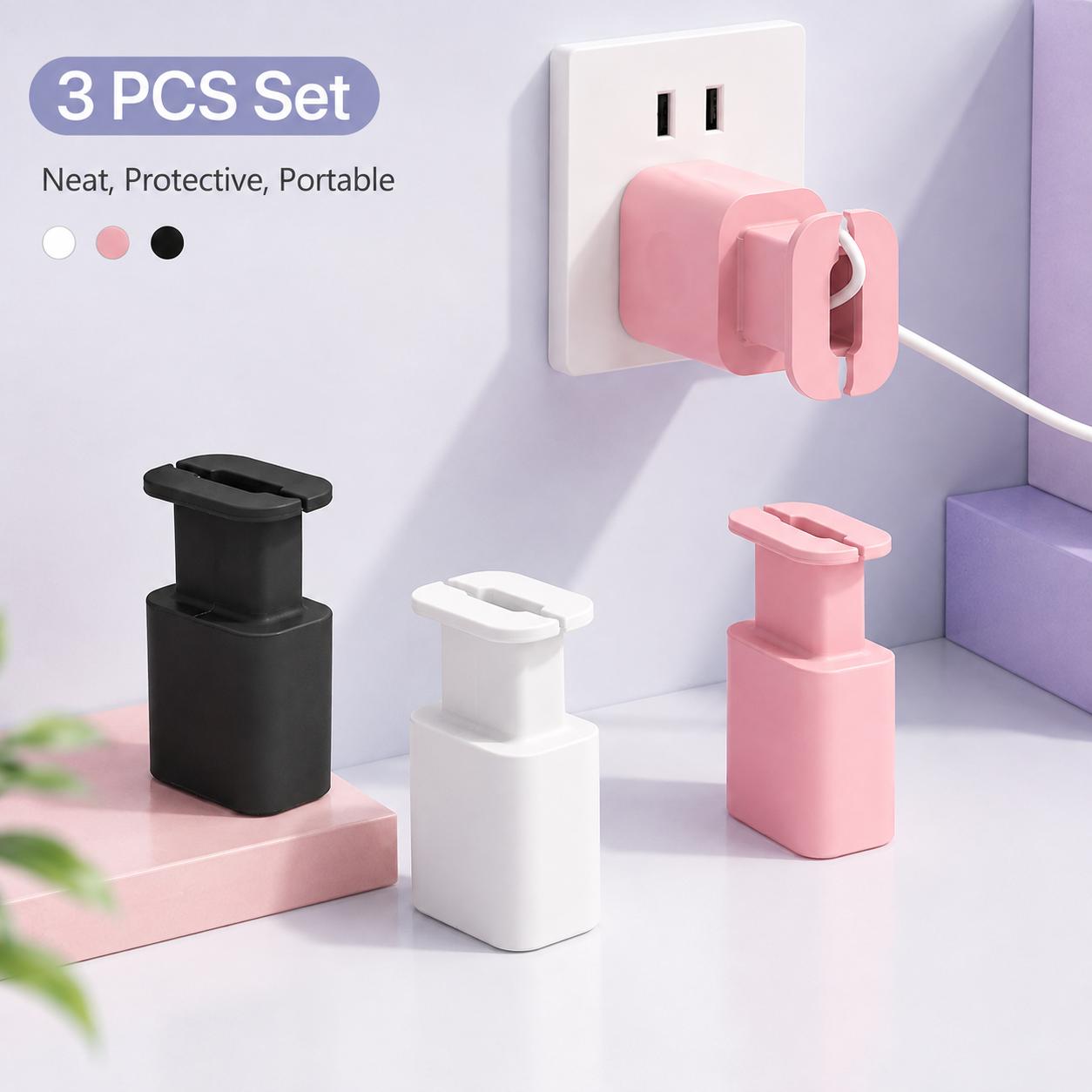 3 PCS 2 in 1 Silicone Charger Protector with Cord Wrap, iPhone Silicone Power Adapter Case, Cable organizer, Snapback Charger Winder - MM2