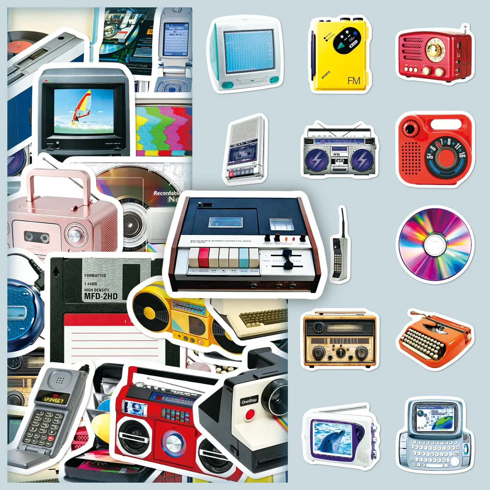 50 Pcs Vintage Tech Y2K Sticker Pack - Cyber Aesthetic Decals for Scrapbook, Laptop, Phone Case & Journal, Scene Stickers
