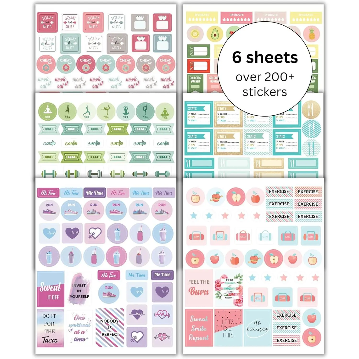 Workout, Fitness &  Planner Stickers for Adults, Journal Sticker | Motivational, Aesthetic and Encouraging Stickers for Journaling Planners | Inspirational Stickers for Planners and Journals