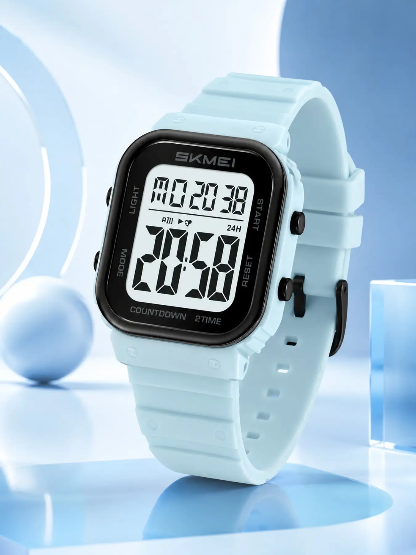 Skmei Macaron Color Electronic Watch, Retro Square Lightweight Digital Sports Watch, El Light, Countdown Alarm, 50m Waterproof, Unisex Casual
