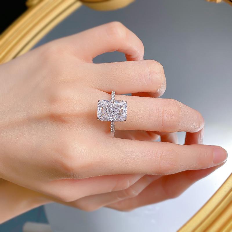 S925 Sterling Silver Ice Flower cut rectangular ring 9*13mm 8A cubic zirconia ring fashion jewelry accessory woman girl promise ring-155(20%)