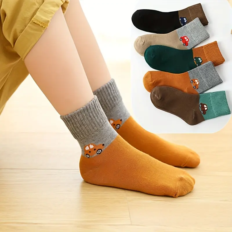 5 Pairs Kids Autumn And Winter Socks Thickened Warm Socks Boys And Girls Students Socks