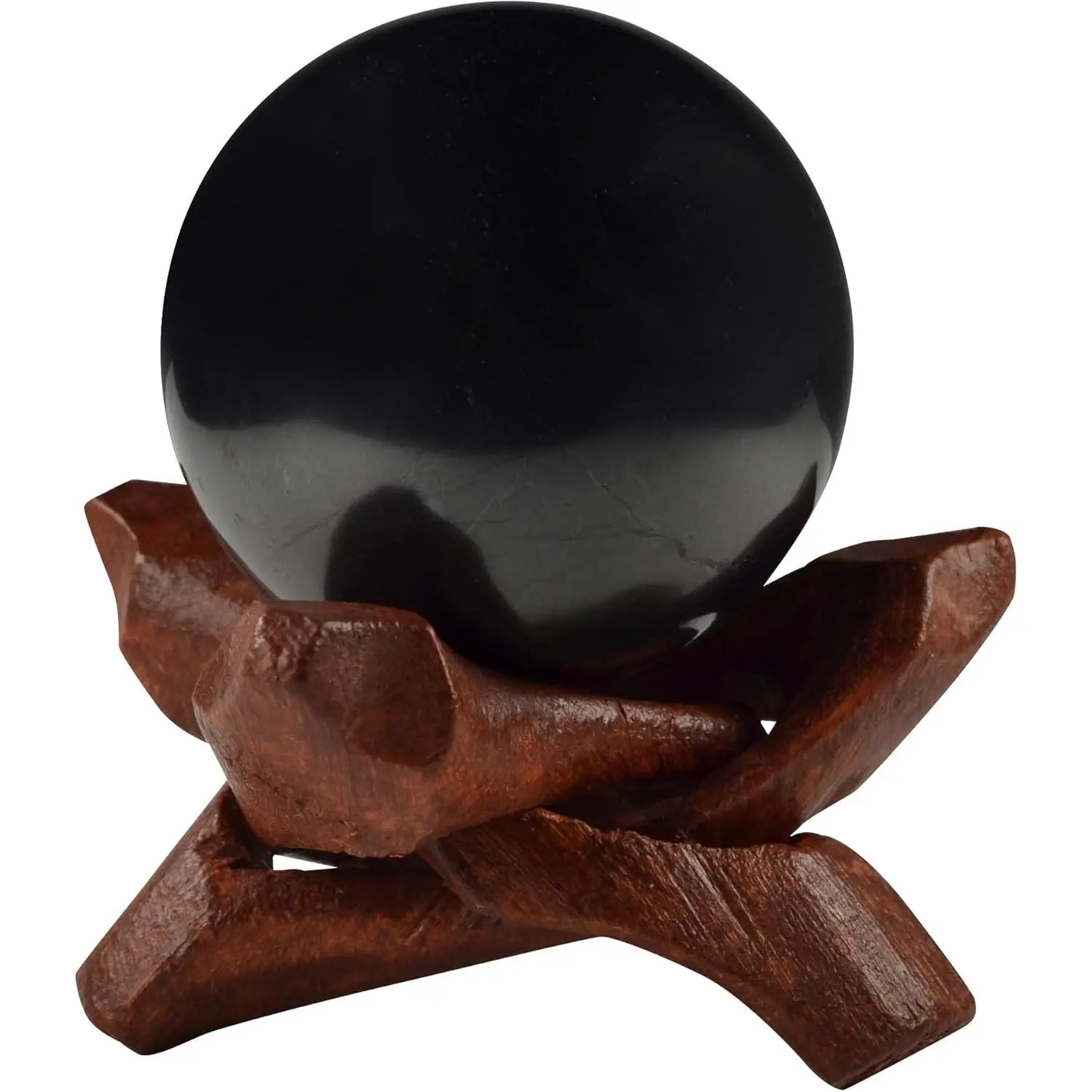 Authentic Shungite Sphere Stone, 40mm-1.57in Polished Healing Orb with Stand, Natural Feng Shui Meditation Crystal for Home Protection, Kitchen & Tableware Accent Decor