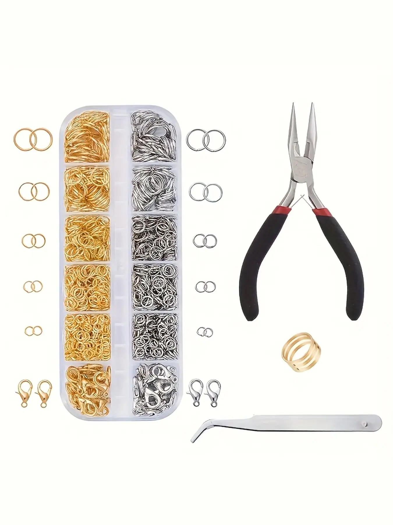 1200 jump rings and matching open-jaw pliers, open jump rings (gold and silver + black rust-proof duck-billed pliers), suitable for jewelry making, necklace crafting, artisan work, and handmade gifts, Jewelry Making Supplies