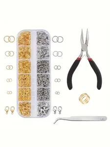 1200 jump rings and matching open-jaw pliers, open jump rings (gold and silver + black rust-proof duck-billed pliers), suitable for jewelry making, necklace crafting, artisan work, and handmade gifts, Jewelry Making Supplies