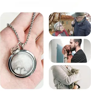 Pet Hair Memorial Necklace Locket, Openable Storage for Cat Dog Teeth Hair Ashes, Heart Paw Print DIY Memorial Pendant, Pet Loss Remembrance Jewelry Gift