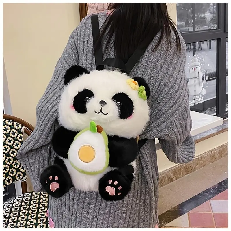 Cute Convenient Panda Plush Backpack - Girls Cartoon Mini Bag for Travel