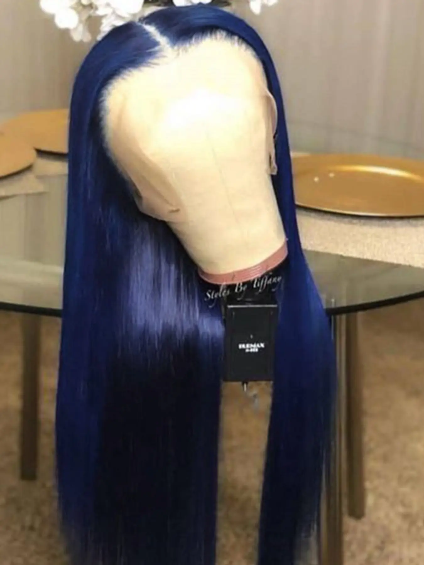 28-Inch Blue Silky Straight Wig, 180 Density Lace Front, Heat-Resistant Synthetic Fiber, Daily Use, Wavy Hair Style, All Seasons