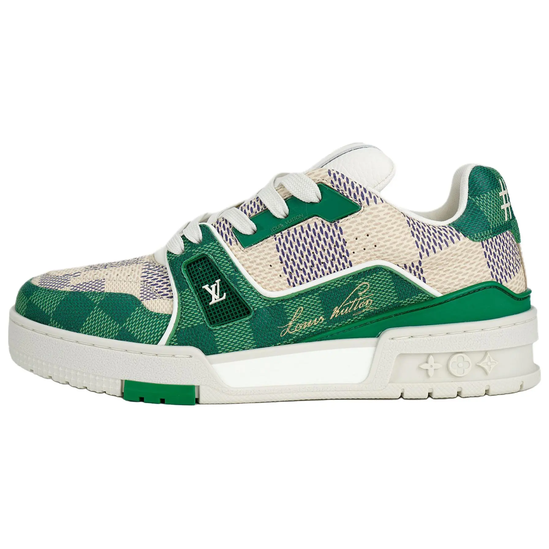 Louis Vuitton Leather Sneakers – Playful White and Green, Low-Top Unisex Casual Shoes Verifiable, with credentials and supporting global authentication