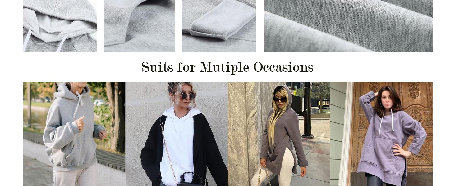 Women's Plus Size Casual Dress, Long Sleeve, Split Hem, Drawstring, Kangaroo Pocket