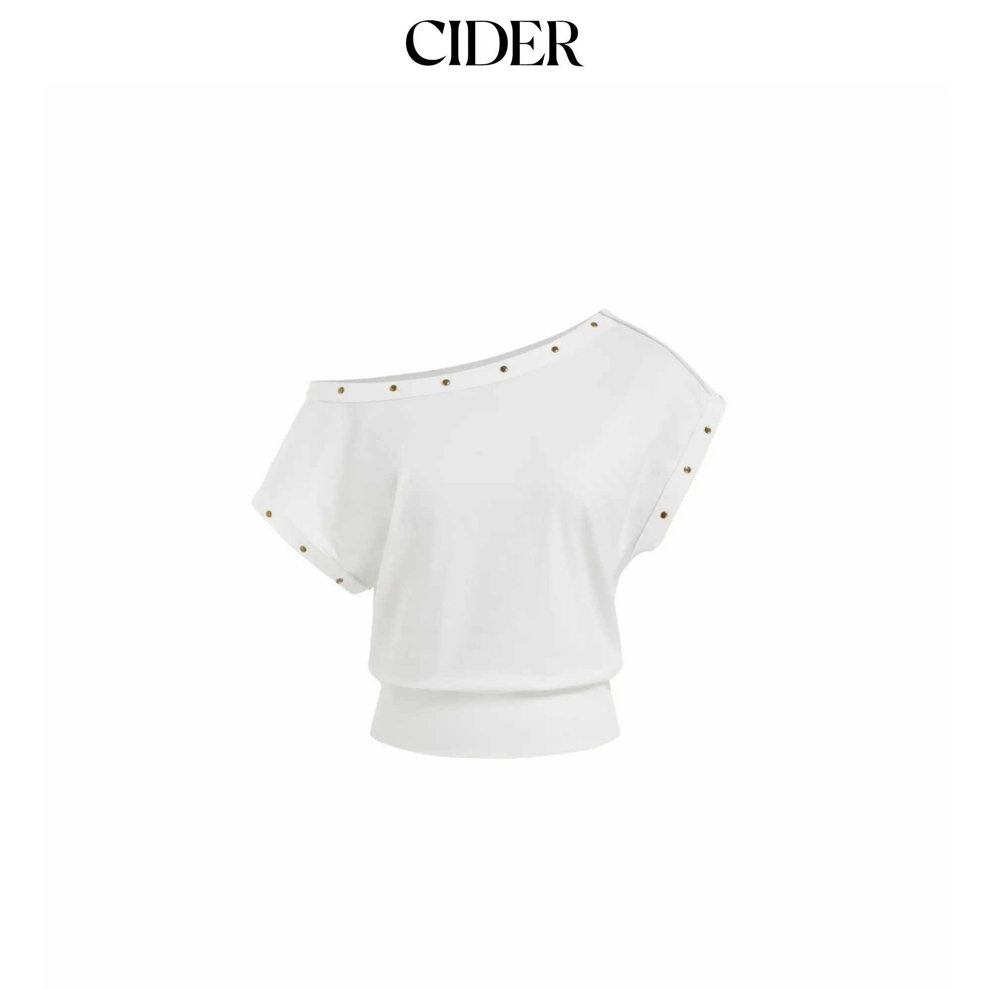 Cider Cotton-blend Asymmetrical Neck Oversize Crop Tee