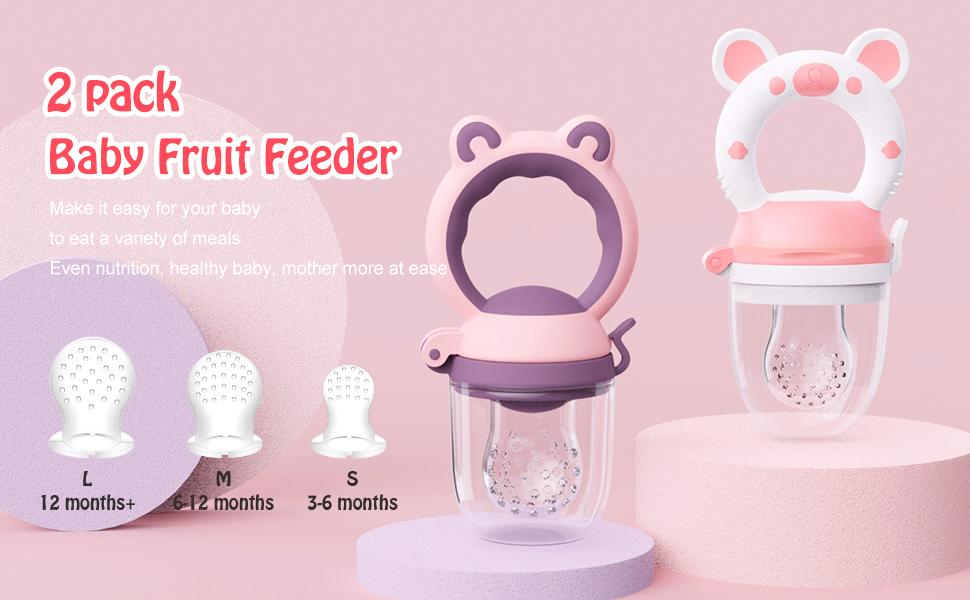 Baby Solids/Frozen Fruit Feeder Pacifier, Infant Teether Toy 4M+, BPA-Free Silicone Pouch & Nipple, Safely Introduce Solids, Teething Relief, 2-Pack