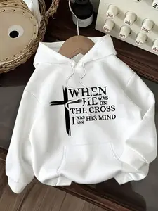 Women's Casual Fashion Hooded Long Sleeve Letter Pattern Loose Sweatshirt, Fall & Winter Fitted Hearts Design, Comfortable Plain Surface