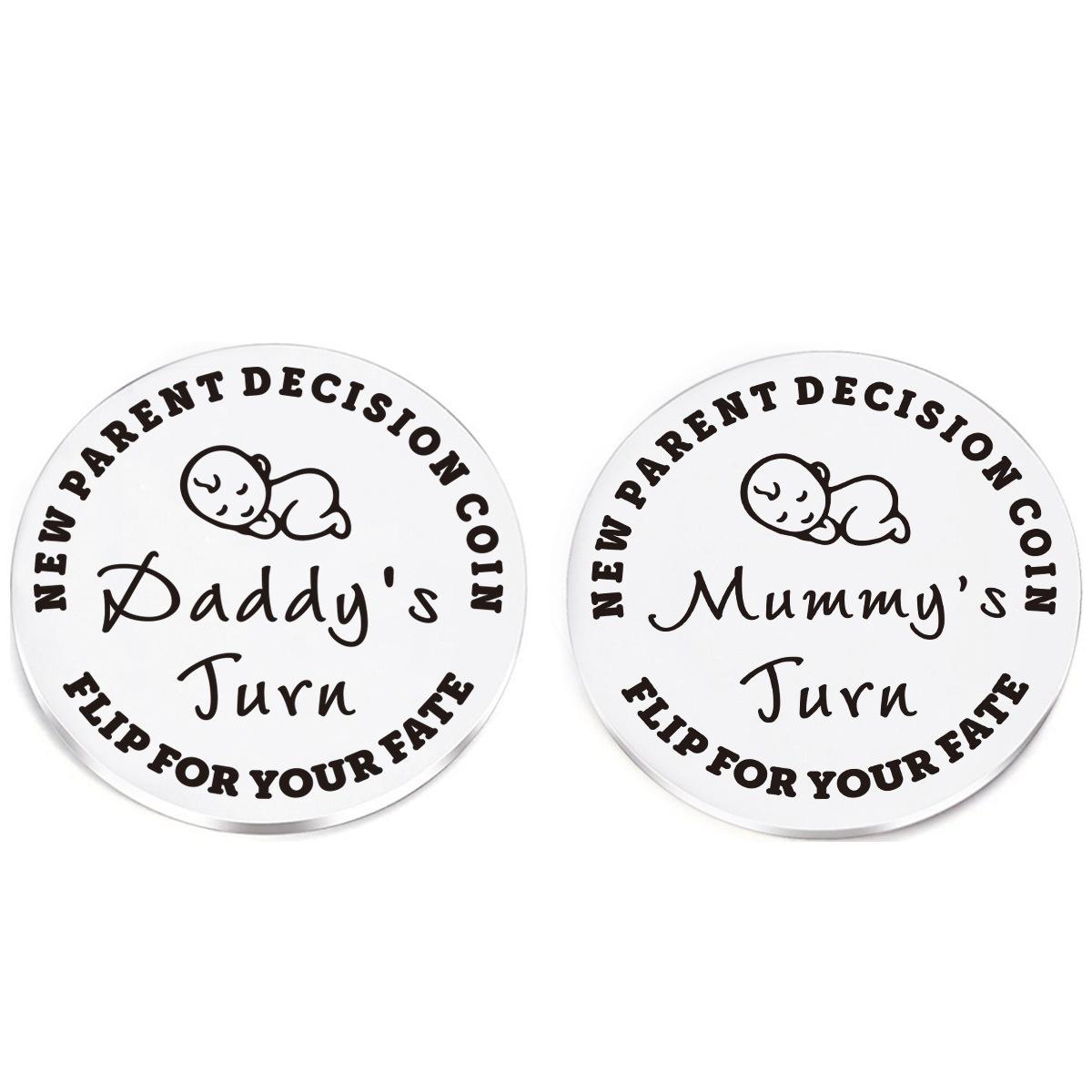 Creative Newborn Decision Coin Keychain Stainless Steel Baby Keepsake, Funny Parenting Decision Maker Coin Bag Charm, Baby Shower Gift for New Parents, Cute Baby Keychain Keepsake, Viral Gift Idea