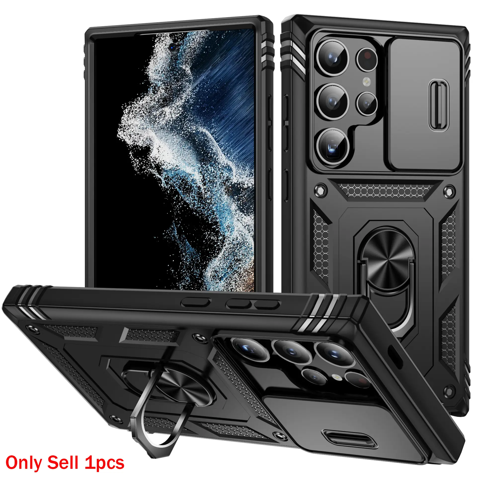 Case for Samsung Galaxy S24 Ultra, Protective Durable Dual-Layer Shockproof Dust-Proof Lens Cover, Rotatable Metal Ring Stand, Anti-Slip for Samsung Galaxy S24 Ultra Phone Case