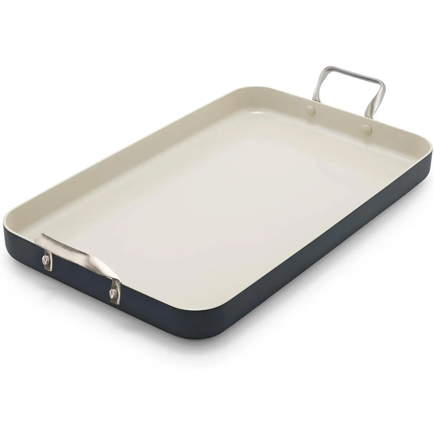 GreenPan Thick Rectangular 18in x 11in Double Burner Hard-Anodized Aluminium Griddle Cookware, Healthy Ceramic Nonstick PFAS-Free, Stainless Steel Handles, Stovetop Cook Use, Dishwasher-Oven-Broiler Safe, Black