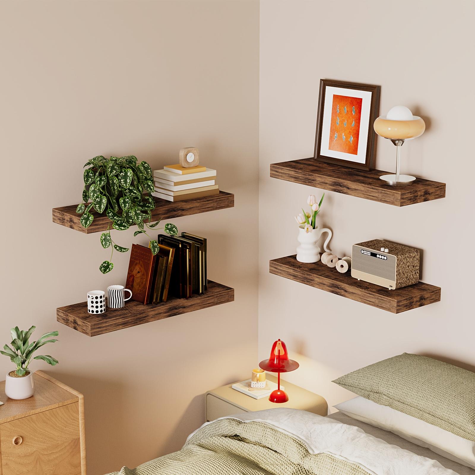 4/8pcs 15.8Inch Floating Shelves for Wall, Rustic Finish Wall Shelves, Shelves for Wall Decor, with Invisible Brackets for Home Decor, Wall Dresser, Bathroom, Living Room, Bedroom And Kitchen, Brown/Black/White/Gray