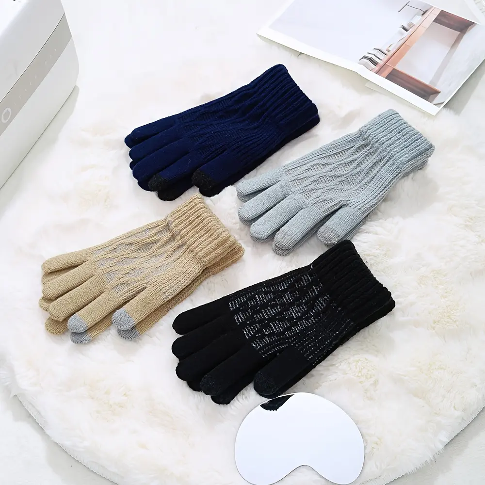 1pair Women's Winter Thickened Warm Warm Mittens Texture Cold Weather Warm Women's Fashion Warm Touchscreen Mittens, Christmas Fashion Gift Choice, Suitable for Daily Use Party Use for Women