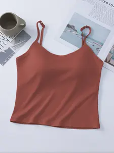 Women's Solid Ribbed Cami Top, Fitted Casual Sleeveless Crop Top for Daily Wear, Ladies Underwear for Summer