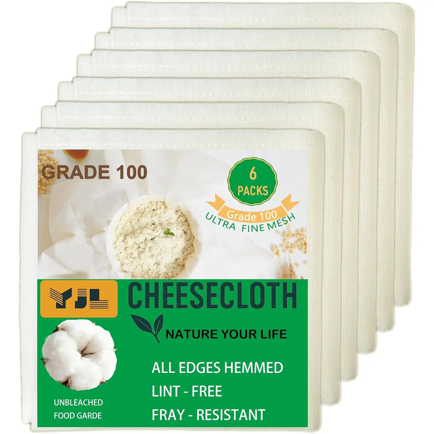 Cheese cloths for Straining Grade 100 Denser Hemmed 20x20Inch 6 count |  Unbleached  Extra Fine Mesh, Four Stitched Edges No Fraying No Lint, Thicker Yarn   Layer Cheesecloth