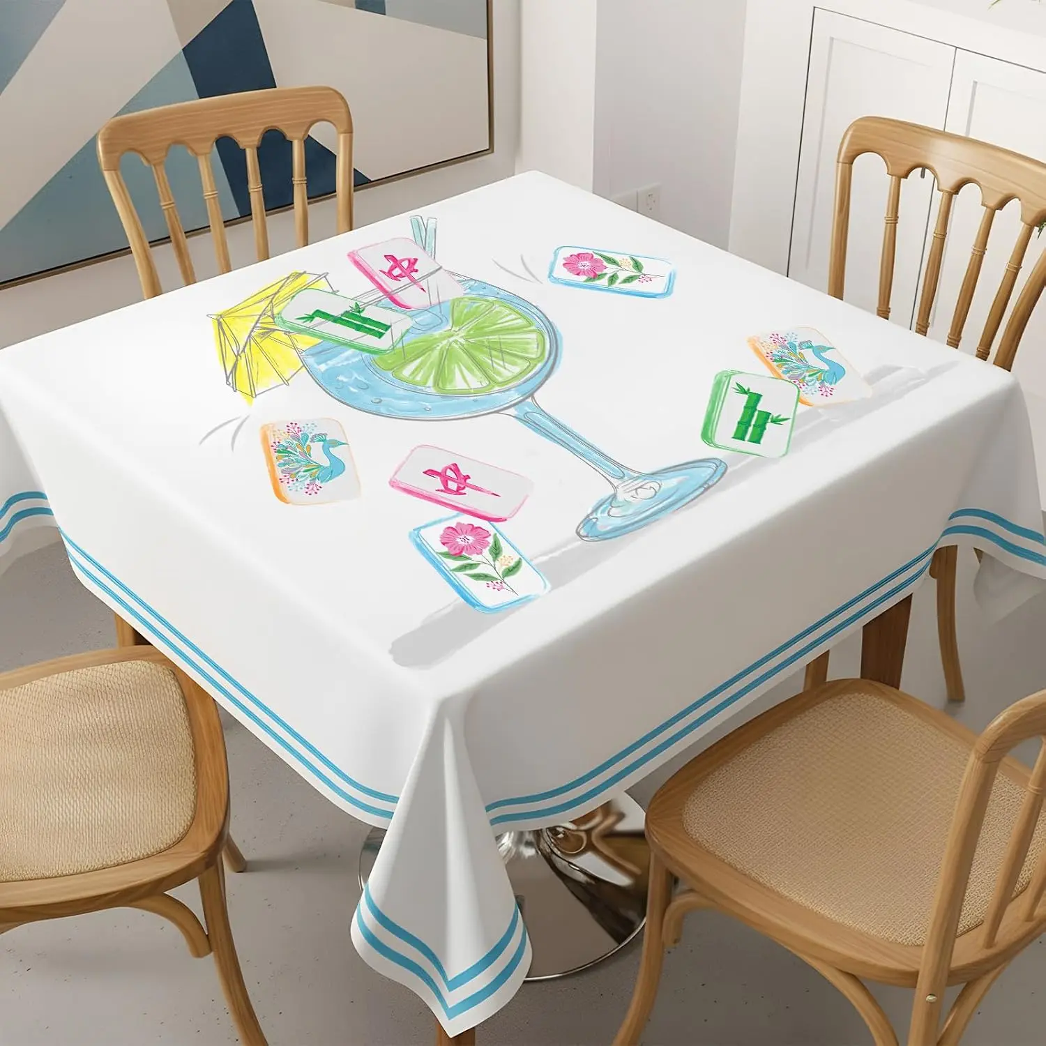 Hahafelt Mahjong Table Cloth for Card Table 55 x 55 Inch, Cocktail Themed| Square Table Cloth, Washable, Card Game Cover, Party Gift, Restaurant Various Gatherings Indoor and Outdoor Dining Supplies