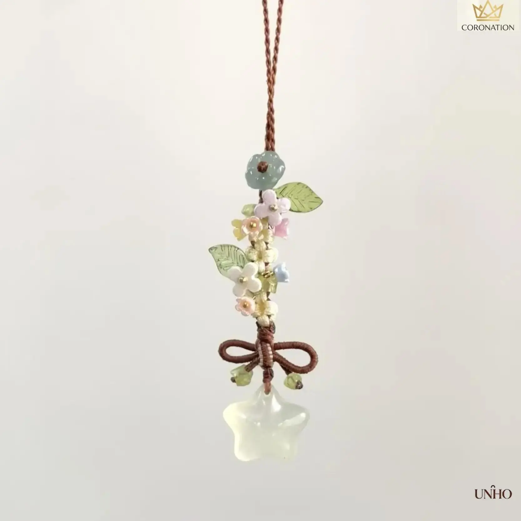 Chinoiserie Aesthetic Pendant Charm - Icy Transparent Star Flower Bow, Braided Cord Universal Loop, Vintage Oriental Bag/Phone Charm, Lightweight Girly Gift Accessory for Phone Cases, Handbags