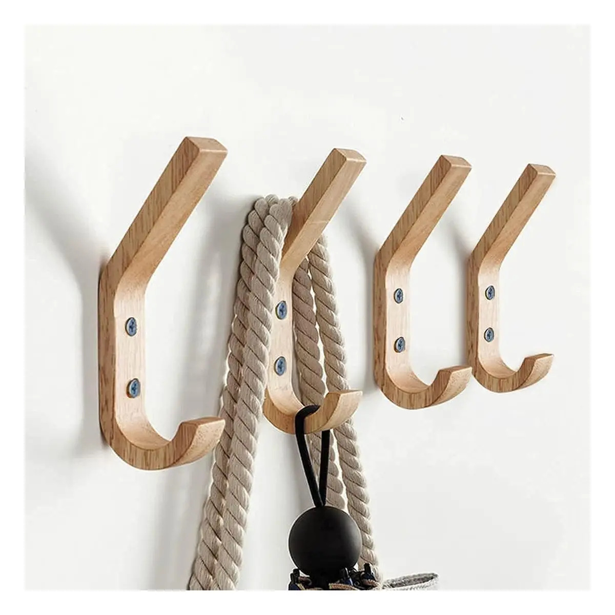 4-Pack Eco-Friendly Rustic Heavy Duty Wall-Mounted Natural Oak Curve Wooden Coat Hooks, Decorative Vintage Organizer for Hanging Coats, Keys, Caps, Cups - Home Kitchen Shops Decor Hooks & Shelves Organizer